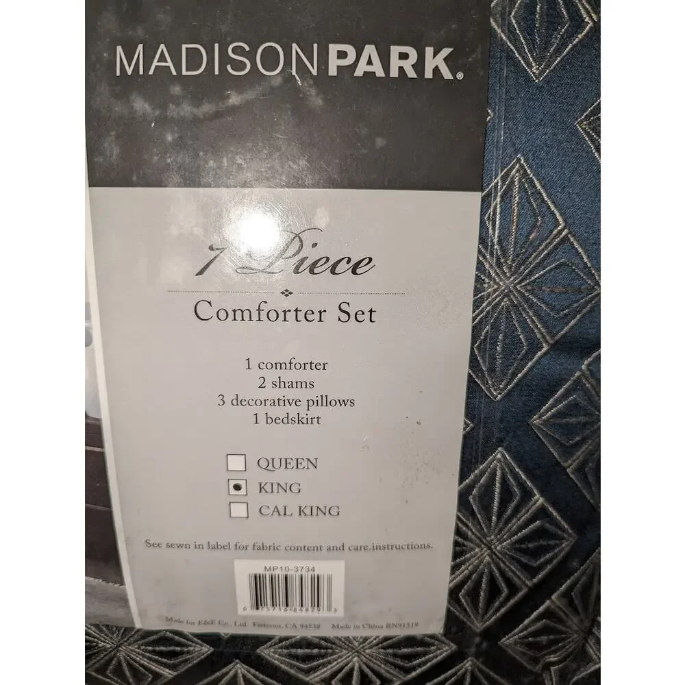 King Size Biloxi 7 Piece Comforter Set Blue Contemporary Madison Park MP10-3734